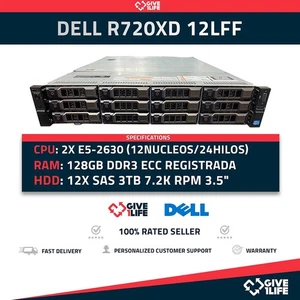 Servidor Rack DELL PowerEdge R720XD 12LFF 2xE5-2630+128GB+12X3TB+12CADDY 6HGV2 - Bild 1 von 12