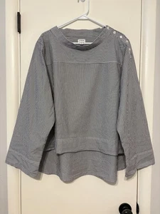 J. Camisa Top Blusa Crew Para Mujer Plus L/S Rayas Cuello Embudo Popelina Talla 24/3X - Imagen 1 de 9