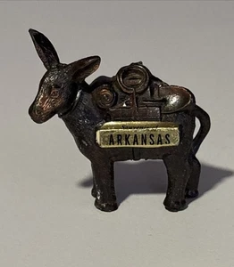 Vtg Arkansas Vintage Metal Donkey Souvenir Pack Mule Figure Copper Trinket - Picture 1 of 8