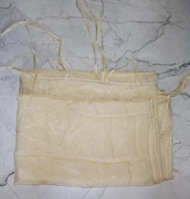 100% Silk Feather light Sheer Curtain Panels-tie top set of two 54"x84" in cream - Image 1 of 4