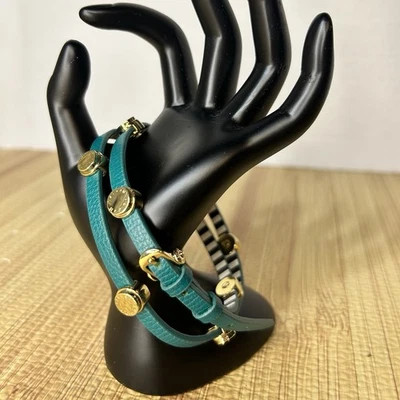 Браслет-обертка Henri Bendel Centennial в полоску Carlyle желтое золото и бирюзовая кожа - Изображение 1 из 4