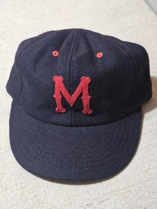 Raro cappello di lana Cooperstown Ballcap Co Minneapolis Millers fascia in pelle marina USA - Foto 1 di 7