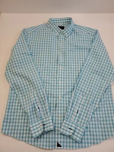 UNTUCKit Pio Cesare Size XL SLIM FIT Teal Blue Check Long Sleeve Button Down - Picture 1 of 10