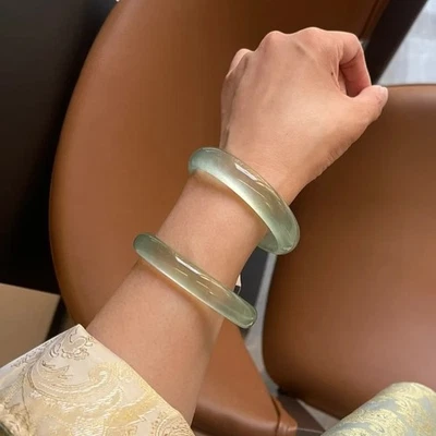 Certified natural quartzite jade grapes green bracelet flat bar fashion jewelry - Image 1 of 3