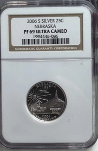 2006 S SILVER Nebraska State PROOF Quarter NGC PF 69 Ultra Cameo! - Picture 1 of 3