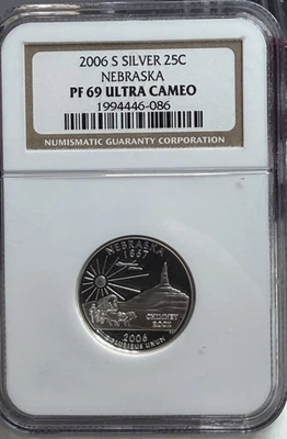 2006 S SILVER Nebraska State PROOF Quarter NGC PF 69 Ultra Cameo! - Image 1 of 3