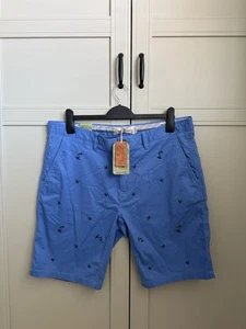 FAT FACE MAWES BIRDS EMBROIDERED STRETCH COTTON CHINO SHORTS BLUE - MEN W38 L10 - Picture 1 of 8