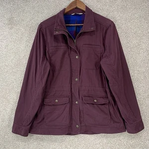 LL Bean M Canvas Jacket Purple Cargo Pockets Chore Coat Flannel Lined Utility - Picture 1 of 5