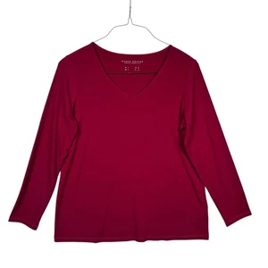 Susan Graver Modern Essentials Red V-Neck Long Sleeve Blouse Liquid Knit Large - Picture 1 of 7