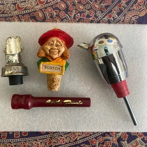 2 Chrom Schnaps Alkohol Flasche Ausgießer Retro MCM & Korkenzieher & Scotch Topper  - Bild 1 von 13