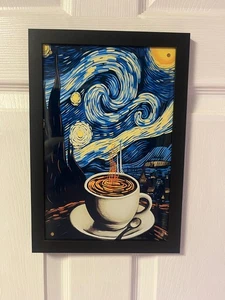 Twilight Coffee Vincent Vangogh Style Metal Wall Decor in Frame 8x12 - Picture 1 of 4
