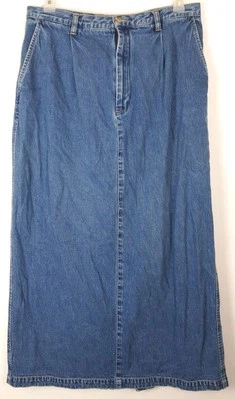 复古 Eddie Bauer 90 年代 y2K 牛仔牛仔长裙 16 码高背开衩 Modest  — 第 1/4 张图片