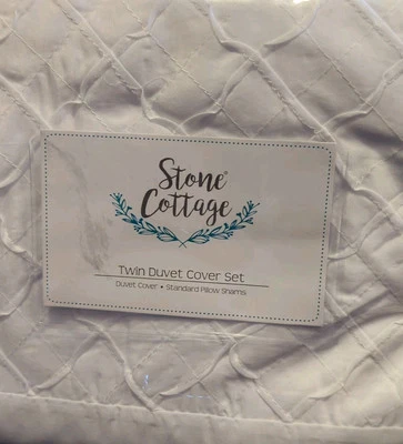 Conjunto de capa de edredom Stone Cottage branco chique romântico diamante 2 peças conjunto duplo - Imagem 1 de 4