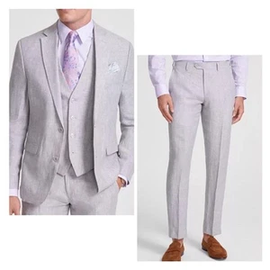 Bar III Men Slim Fit 100% Linen 3 Piece Suit Jacket Grey 40L Pants 33/32 New - Picture 1 of 11