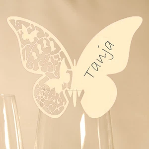 10 Platzkarten "Schmetterling" ans Glas "ivory" Hochzeit Tischkarten Namenskarte - Bild 1 von 2