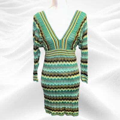 Vestido Suéter Marciano Rayas Tejido Chevron Mediano Azul Aqua Verde Amarillo Negro Foto 1 de 4