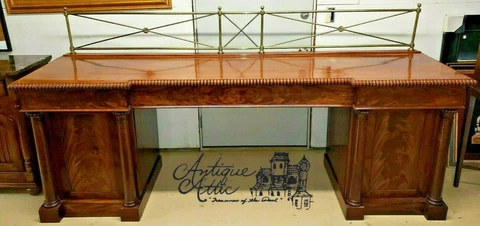Antique English Mahogany Empire Server Buffet Sideboard Wine Cellarette 103" Cover