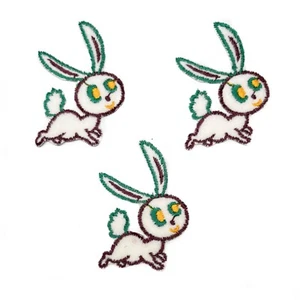 Vintage Lot 3 Rabbit Bunny Embroidery Patches Iron-On 3 x 2.5" - Picture 1 of 2
