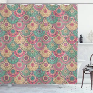 Oriental Circular Shapes Traditional Decorative Texture Print Shower Curtain Set - Picture 1 of 2