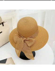 beautiful elegant bow tie straw lady sun hat - Picture 1 of 1