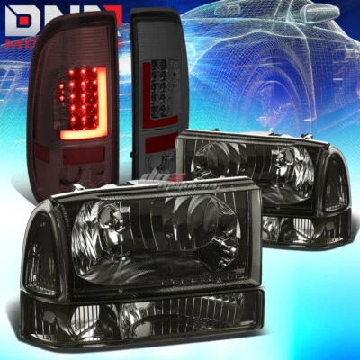 3D RED LED CHROME SMOKED TAIL LIGHT+SMOKED CLEAR HEADLIGHT FIT 99-04 SUPER DUTY - Image 1 of 4