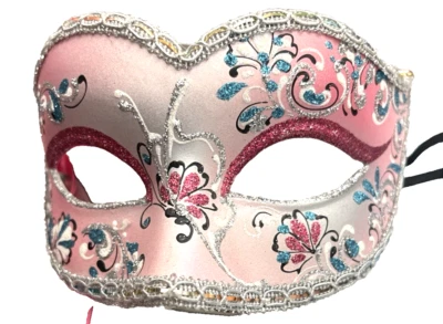 Máscara de baile de mascarada veneciana rosa plata carnaval Nochevieja Mardi Gras Foto 1 de 4