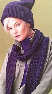 Beginners Moss Stitch Hat and Scarf Knitting Pattern - Picture 1 of 1