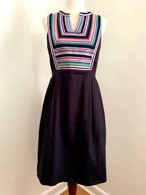 Vestido Shoshanna Bordado Cinta Ajuste Acampanado Talla 2 0 XS Elástico Algodón Bolsillos Foto 1 de 4