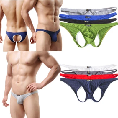 Сексуальное мужское нижнее белье трусы с открытым прикладом пенис мешок ремешок мужские гей стринги трусики - Изображение 1 из 4