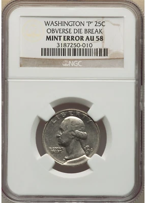 WASHINGTON QUARTER, DIE BREAK, 🌟HUGE OBVERSE CUD 🌟🌟ERROR COIN NGC AU 58 Phil - Image 1 of 2