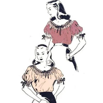 1940s Pattern, Gypsy Top, Blouse, Gathered Neck Detail - Bust=32" (81.3cm) - Image 1 of 4