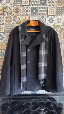 kenneth cole reaction mens XL grey wool coat with scarf pea coat lined warm - Image 1 of 4
