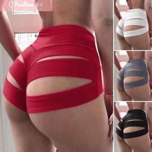 Women Stretchy Sexy Hot Pants Sport Shorts Hollow Out Strappy Boyshorts Clubwear - Picture 1 of 14