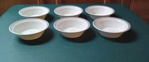 Vtg Corning Corelle Abundance 6 3/4" Cereal Soup Bowls Blue Red Stripe -Set of 6 - Picture 1 of 8