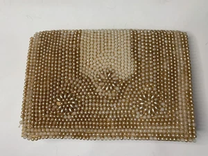 Vintage Corii Tokyo Beaded Clutch Purse Fold Over Flap MCM Ivory Evening Decor - Picture 1 of 14
