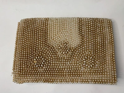 Vintage Corii Tokyo Beaded Clutch Purse Fold Over Flap MCM Ivory Evening Decor - Image 1 of 4