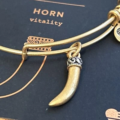 NUEVO CON ETIQUETAS Alex and Ani "CUERNO" Rafaeliano Oro Ajustable Cuerno Dije Pulsera con Tarjeta Foto 1 de 4