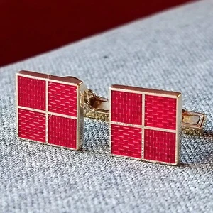 Louis Vuitton AG925 Sterling Gold Plate & Red Enamel Cufflinks For Men's Jewelry - Picture 1 of 11