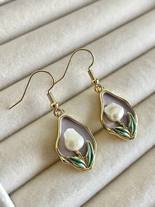 Beautiful Purple Garden Flower Natural Baroque Pearls Earring - Picture 1 of 4