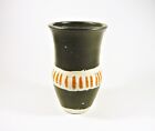 Gorka Livia, Black Retro Vase With Orange Stripes 8", 1950'S Art Pottery! (G261)