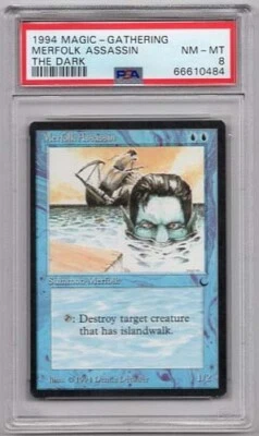 MERFOLK ASSASSIN MTG THE DARK #32 PSA #66610484 GRADED NEAR MINT - MINT 8  1994 - Image 1 of 2