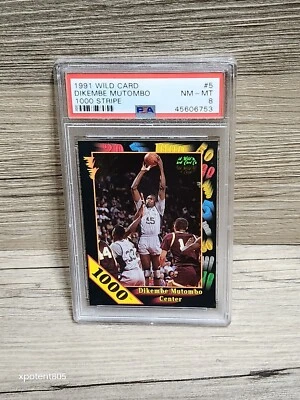 1991 Wild Card Dikembe Mutombo 1000 Stripe Low PSA 8 Pop Of 3 Rare RC Only 2 9s - Image 1 of 4