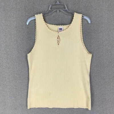 Vintage Y2K Top XL (16/18) Faded Glory Womens Yellow Ribbed Tank Lace Babydoll - Image 1 of 4
