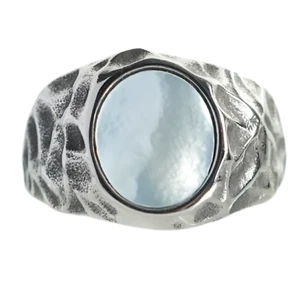 Perlmutt Silber Siegelring Herren Pinky Ring Minimalistisch Schmuck Geschenk - Bild 1 von 6