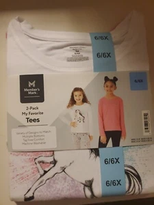 NWT Member's Mark 2-Pack My Favorite Tees Long Sleeve Unicorn White/Pink 6/6X - Picture 1 of 3