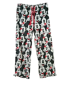 Women's Disney Mickey Mouse Kisses Lips Black White Red Pajamas Pants Size S - Picture 1 of 10