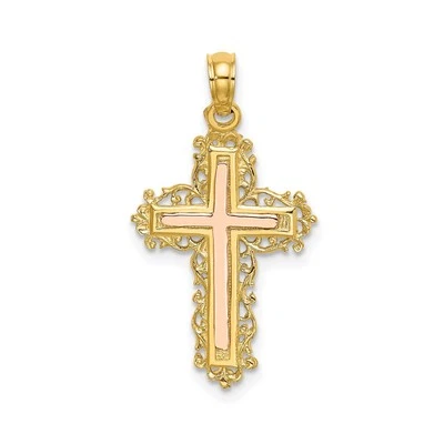 14k Two Tone Gold Cross Necklace Pendant Vintage Filigree for Men Women Faith - Изображение 1 из 4