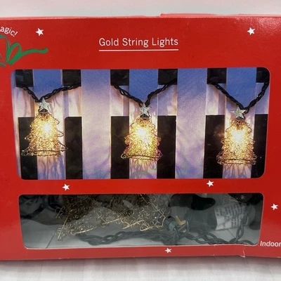 Jc Penny’s Christmas string lights gold tone Wire Christmas trees Stars Vintage - Image 1 of 4
