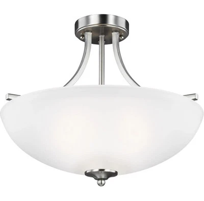 Brushed Nickel Three Light Semi-Flush Convertible Pendant from the Geary - Imagem 1 de 4
