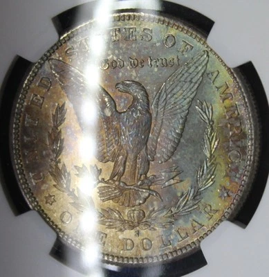 1880 S Morgan Silver Dollar Graded NGC MS64 Textile Rainbow Color Toned Coin  - Image 1 of 4
